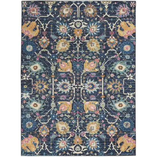 Navy Blue Yellow And Pink Floral Area Rug Photo 1