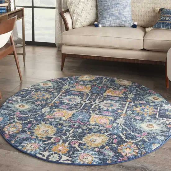 Navy Blue Floral Buds Area Rug Photo 6