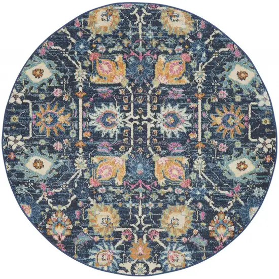 Navy Blue Floral Buds Area Rug Photo 1