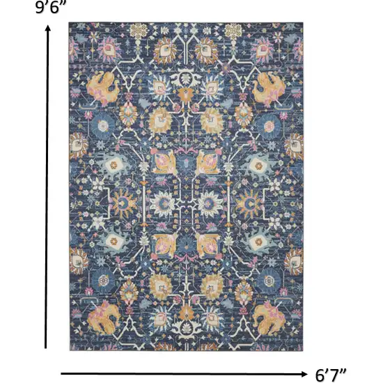 Navy Blue Floral Buds Area Rug Photo 4