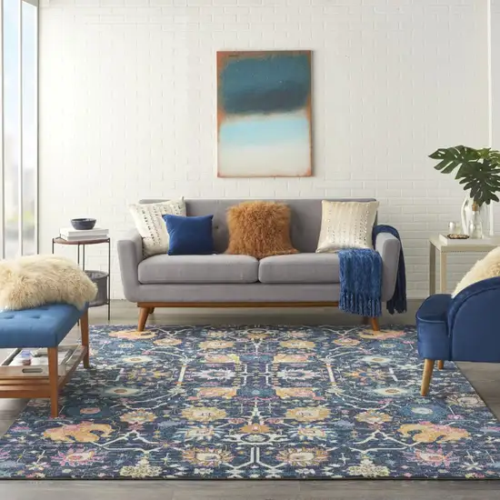 Navy Blue Floral Buds Area Rug Photo 5