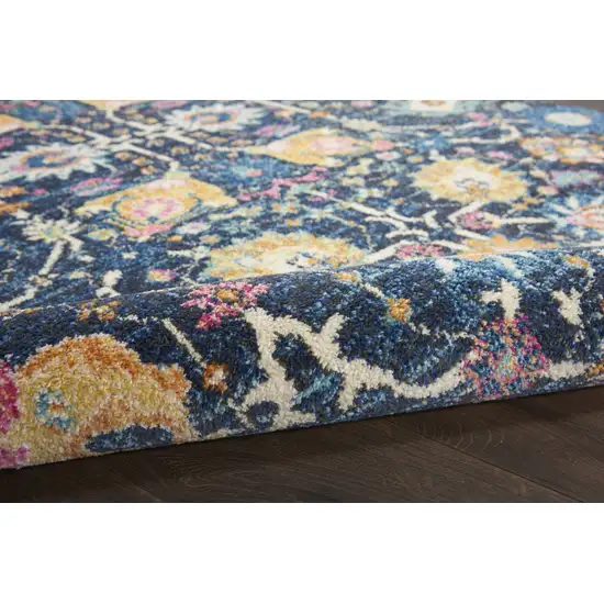 Navy Blue Yellow And Pink Floral Area Rug Photo 5