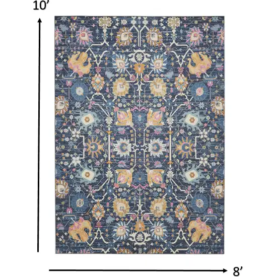 Navy Blue Floral Buds Area Rug Photo 4