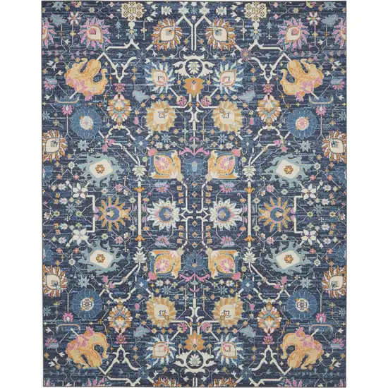 Navy Blue Floral Power Loom Area Rug Photo 1