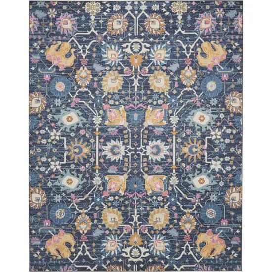 Navy Blue Yellow And Pink Floral Area Rug Photo 6