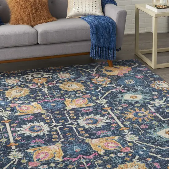 Navy Blue Floral Buds Area Rug Photo 6