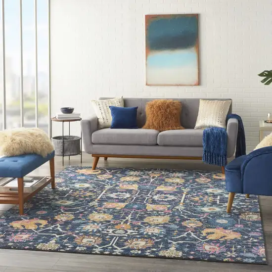 Navy Blue Floral Buds Area Rug Photo 7