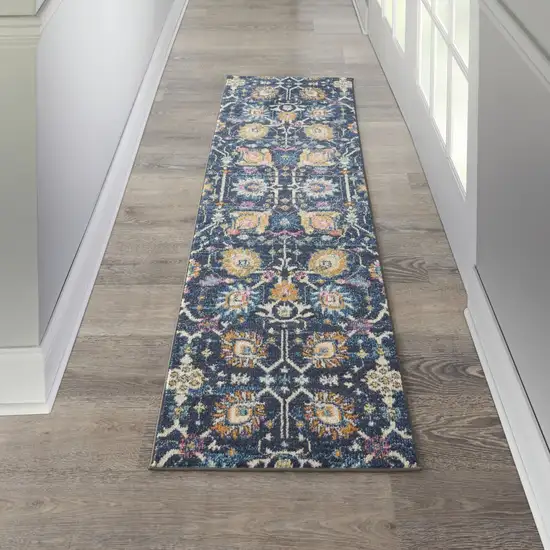 Navy Blue Floral Buds Runner Rug Photo 5