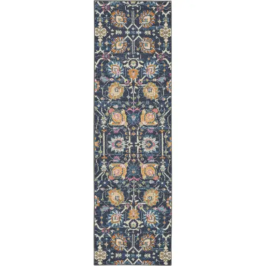 Navy Blue Floral Buds Runner Rug Photo 1