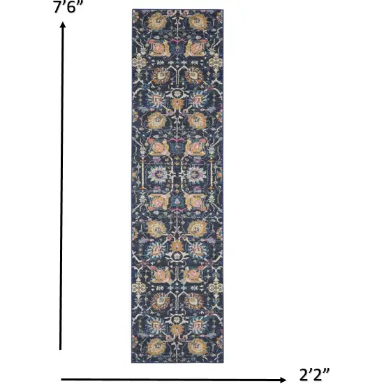 Navy Blue Floral Buds Runner Rug Photo 4