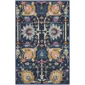 Photo of Navy Blue Floral Buds Scatter Rug