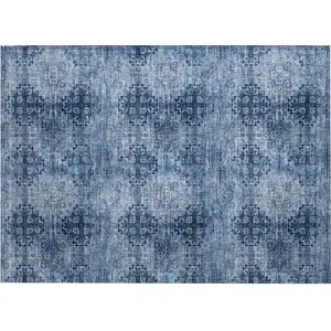 Photo of Navy Blue Floral Medallion Washable Non Skid Indoor Outdoor Area Rug