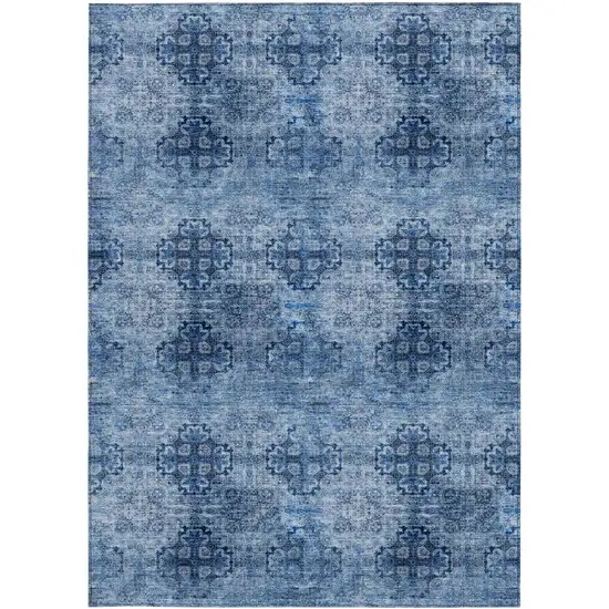 Navy Blue Floral Medallion Washable Non Skid Indoor Outdoor Area Rug Photo 3