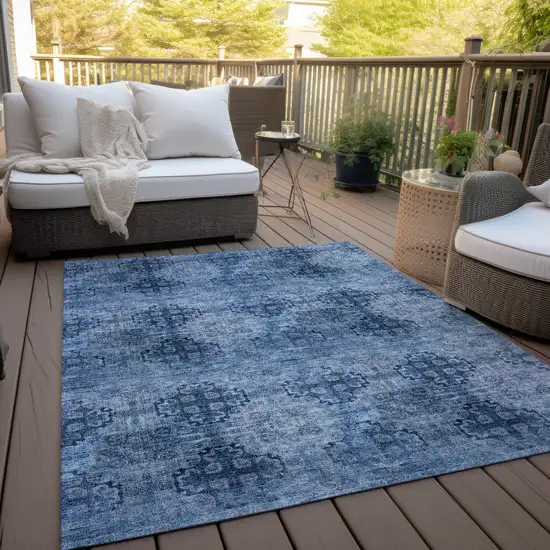 Navy Blue Floral Medallion Washable Non Skid Indoor Outdoor Area Rug Photo 6