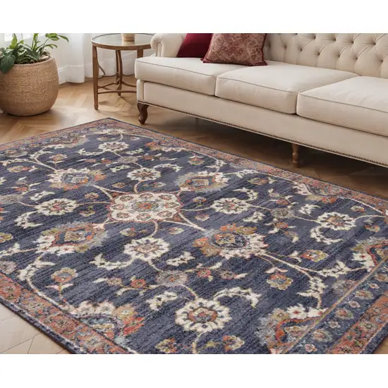 Ivory Navy and Orange Floral Power Loom Area Rug Photo 1