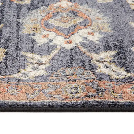 Navy Blue Floral Power Loom Area Rug With Fringe Photo 4