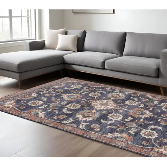 Ivory Navy and Orange Floral Power Loom Area Rug Photo 1