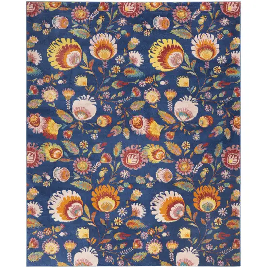 Navy Blue Floral Power Loom Area Rug Photo 2