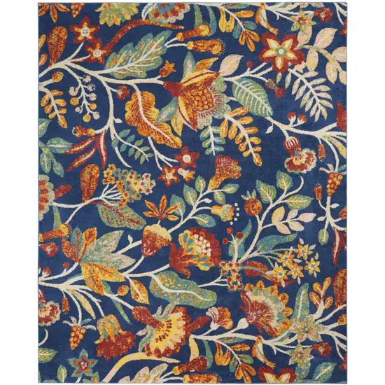 Navy Blue Floral Power Loom Area Rug Photo 2