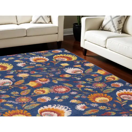 Navy Blue Floral Power Loom Area Rug Photo 1