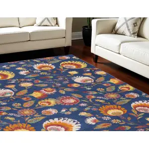 Photo of Navy Blue Floral Power Loom Area Rug