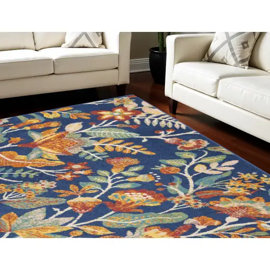 Navy Blue Floral Power Loom Area Rug Photo 1