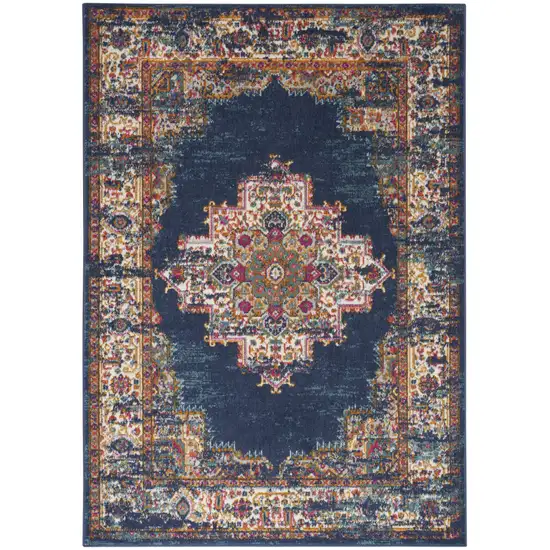 Navy Blue Floral Power Loom Distressed Area Rug Photo 8