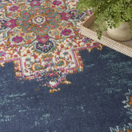 Navy Blue Floral Power Loom Distressed Area Rug Photo 7