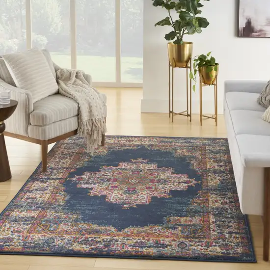 Navy Blue Floral Power Loom Distressed Area Rug Photo 8