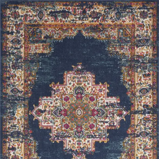 Navy Blue Floral Power Loom Distressed Area Rug Photo 9