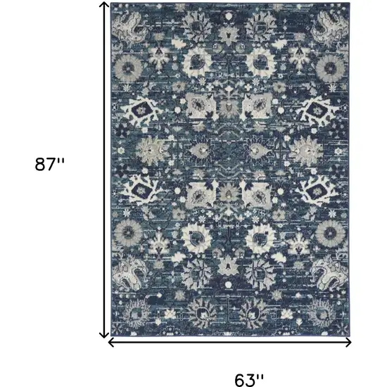 Navy Blue Floral Power Loom Distressed Area Rug Photo 8