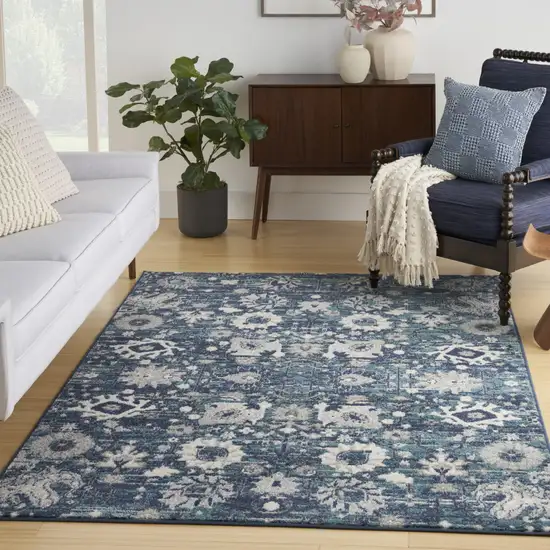 Navy Blue Floral Power Loom Distressed Area Rug Photo 6