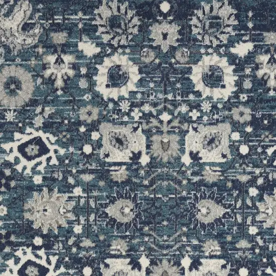 Navy Blue Floral Power Loom Distressed Area Rug Photo 6