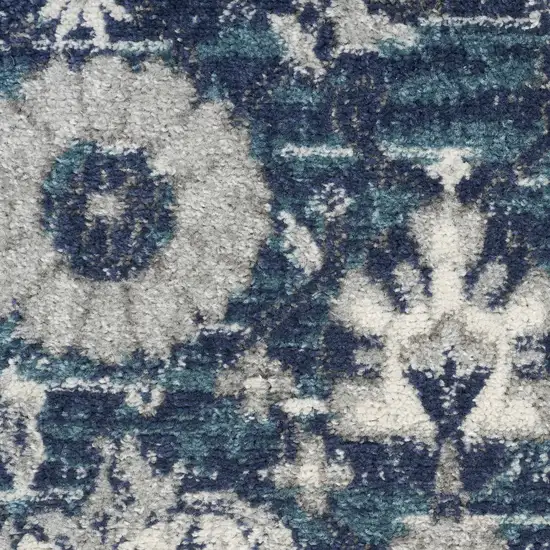 Navy Blue Floral Power Loom Distressed Area Rug Photo 9