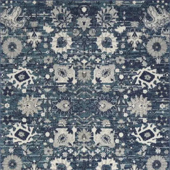 Navy Blue Floral Power Loom Distressed Area Rug Photo 7