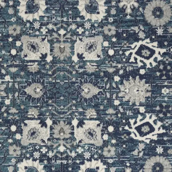 Navy Blue Floral Power Loom Distressed Area Rug Photo 6