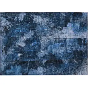 Photo of Navy Blue Floral Washable Non Skid Indoor Outdoor Area Rug