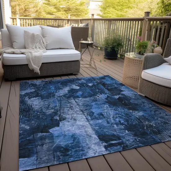 Navy Blue Floral Washable Non Skid Indoor Outdoor Area Rug Photo 8