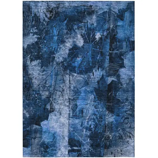 Navy Blue Floral Washable Non Skid Indoor Outdoor Area Rug Photo 2