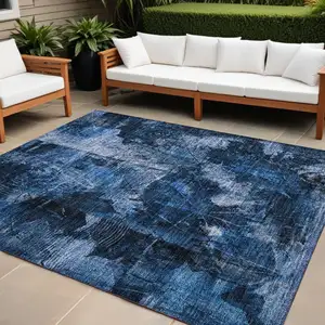 Photo of Navy Blue Floral Washable Non Skid Indoor Outdoor Area Rug