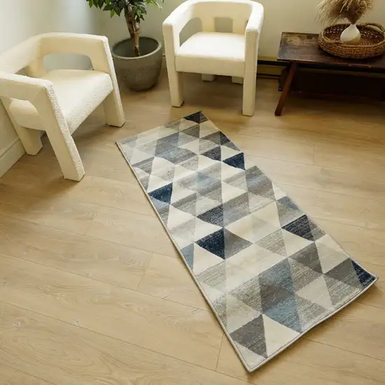 Navy Blue Geometric Diamond Runner Rug Photo 5