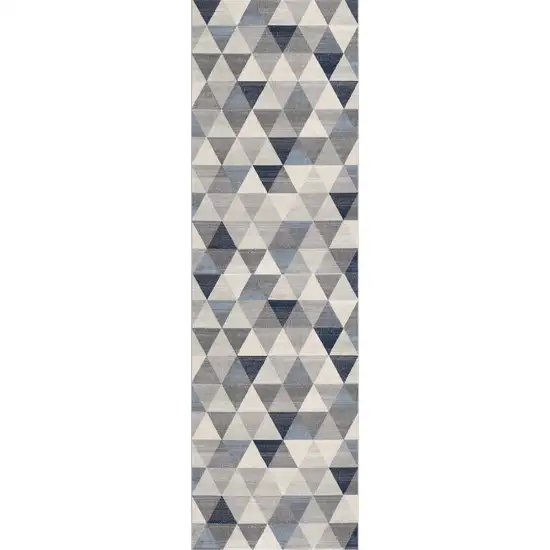 Navy Blue Geometric Diamond Runner Rug Photo 3