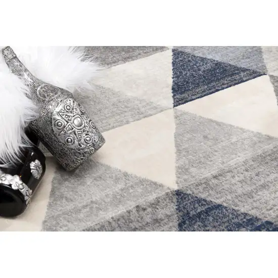 Navy Blue Geometric Diamond Runner Rug Photo 1