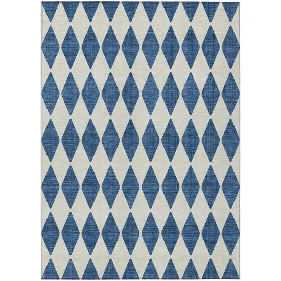 Navy Blue Geometric Washable Indoor Outdoor Area Rug Photo 2