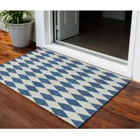 Photo of Navy Blue Geometric Washable Indoor Outdoor Area Rug