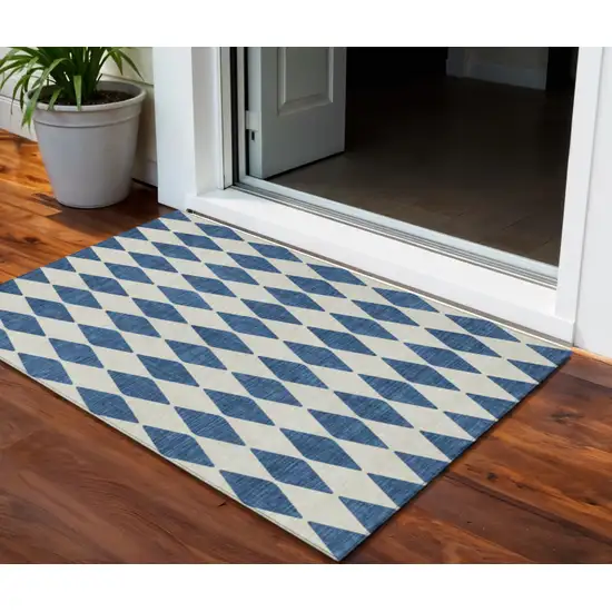 Navy Blue Geometric Washable Indoor Outdoor Area Rug Photo 1