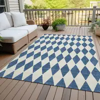 Photo of Navy Blue Geometric Washable Indoor Outdoor Area Rug