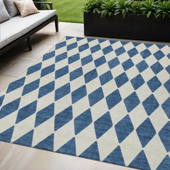 Navy Blue Geometric Washable Indoor Outdoor Area Rug Photo 1