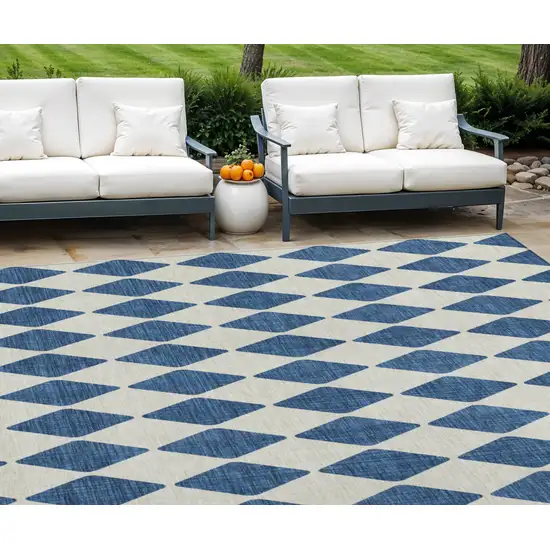 Navy Blue Geometric Washable Indoor Outdoor Area Rug Photo 1