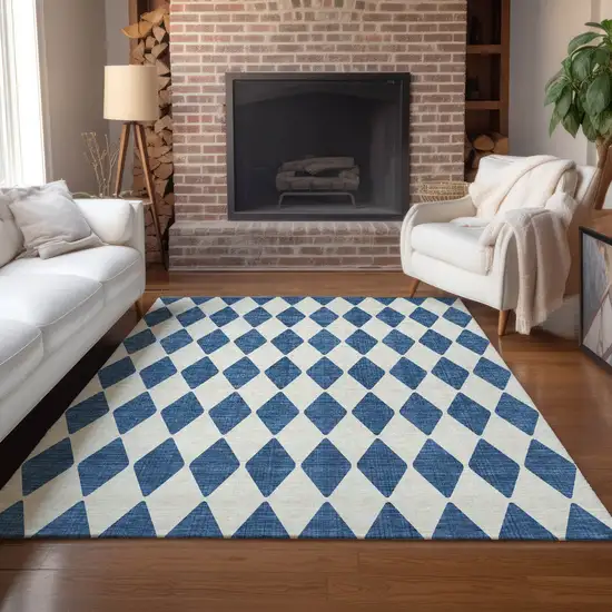 Navy Blue Geometric Washable Indoor Outdoor Area Rug Photo 7